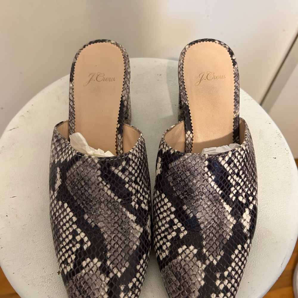 J. Crew Snakeskin Pattern Mules - Black and Gray